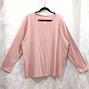 100% Cotton Long Sleeve Scoop Neck Shirt 3X Pink Soft Comfy Quiet Luxury NWOT